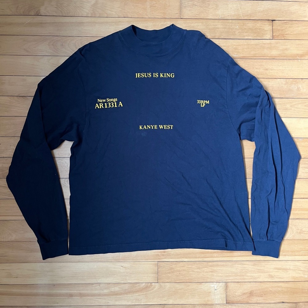 Kanye West Jesus Is King Navy Blue Long Sleeve T-Shirt AR 1331 A Mock Neck XL